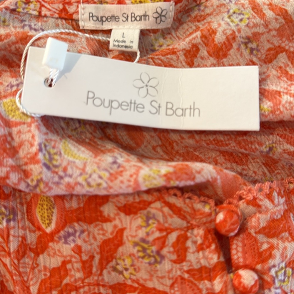 Poupette St. Barth Orange Printed Smocked Mini Dress Size L NWT - Picture 7 of 7